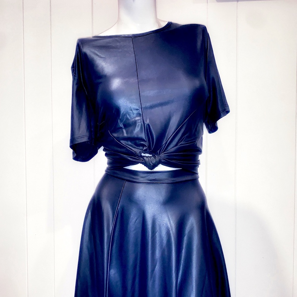 2 piece black faux leather outfit. Size: XL